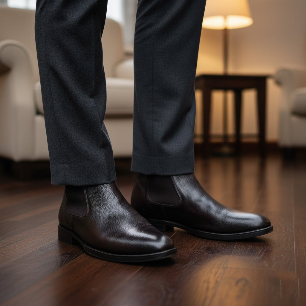 Artisan Heritage Chelsea - Dark Brown Leather Shoes for Men, Handcrafted Genuine Leather