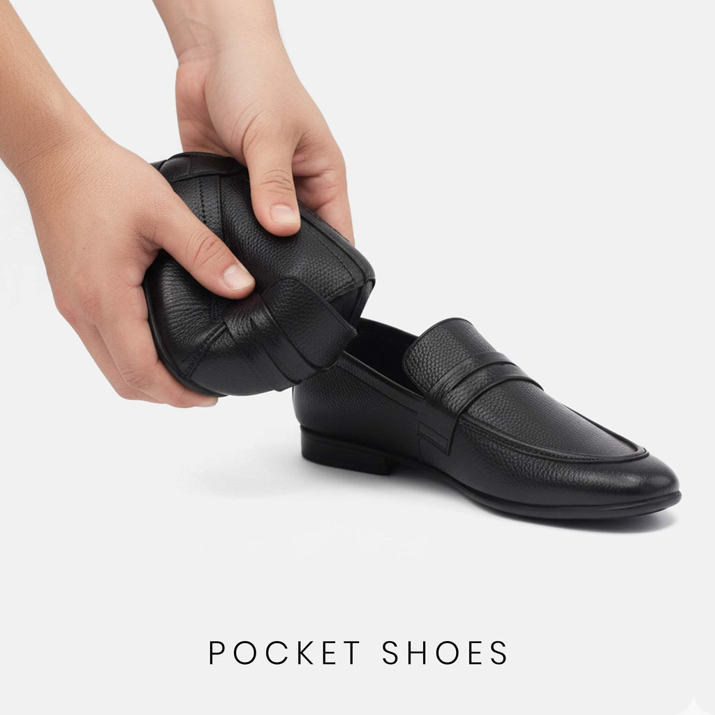 Artisan Pocket Loafer – Black Handcrafted Foldable Leather Loafers for Men - Travel & Daily Wear Shoes